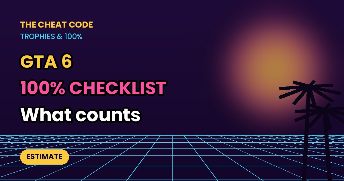 Neon title card: GTA 6 100% completion checklist and what counts