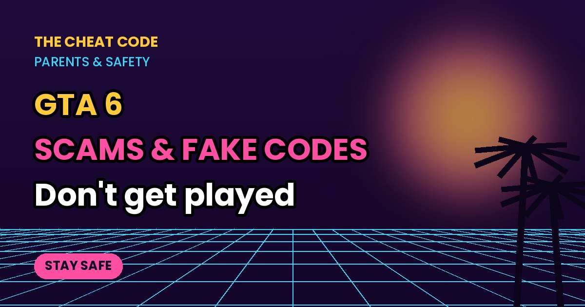 Neon title card: GTA 6 scams and fake codes – stay safe